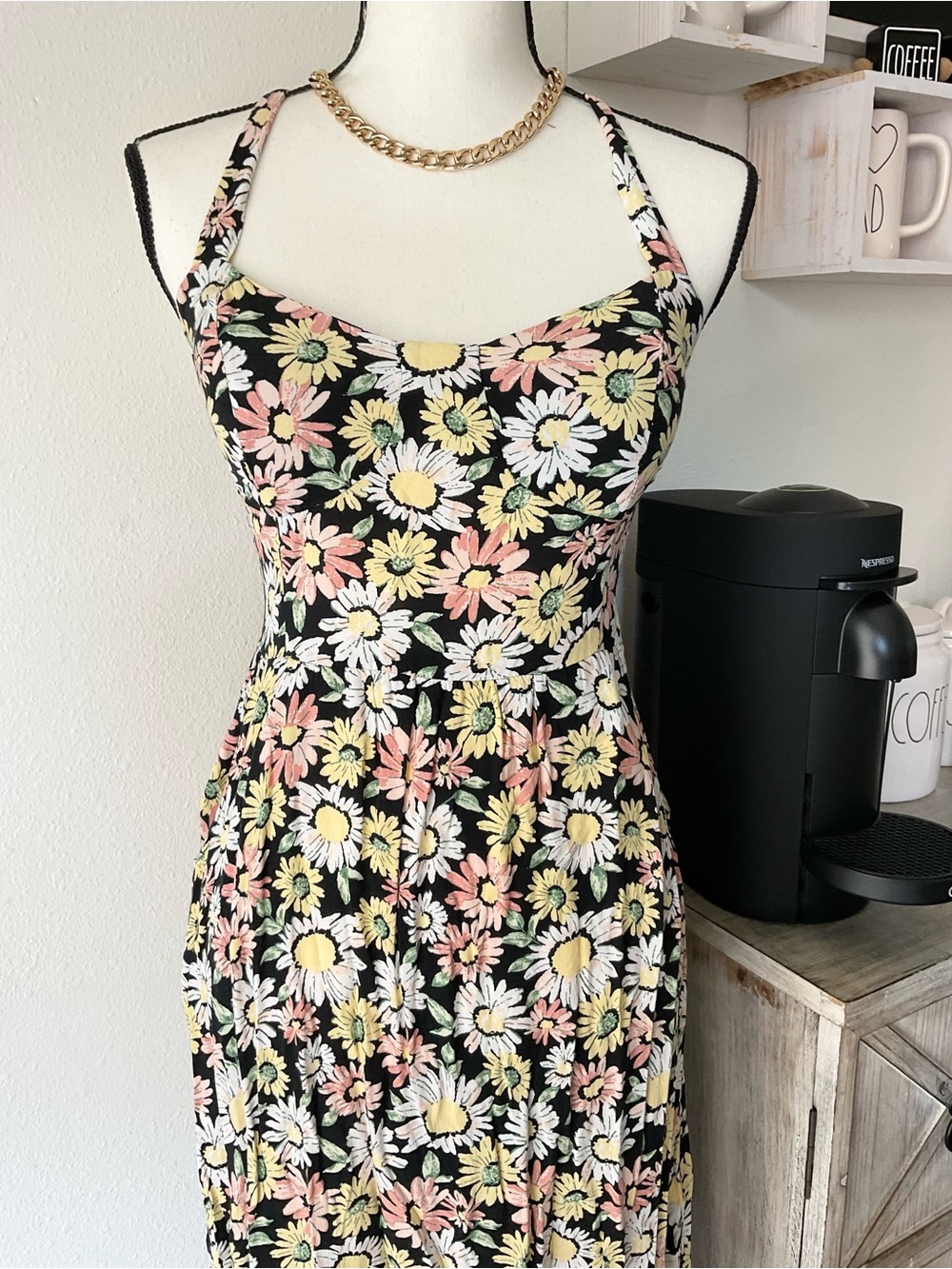 Black Daisy Long Maxi Dress